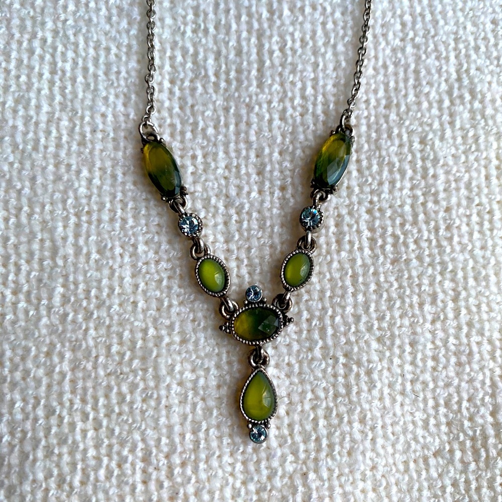 2028 necklace, green, 8”, extendable to 10”